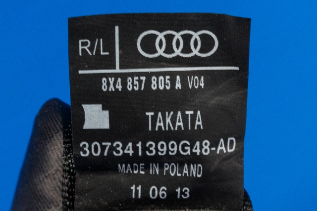 Sikkerhetsbelte bak høyre til Audi A1 2010-2014 (Type I, Fase 1) (VAG|8X4 857 805 A|)