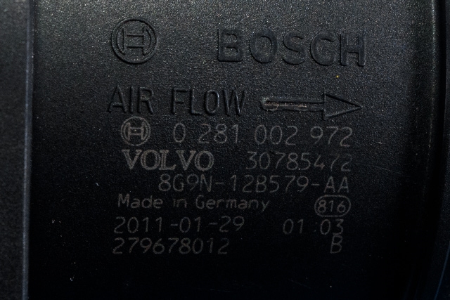 Luftmengde/luftmassemåler til Volvo V60 2010-2013 (Type I, Fase 1) (BOSCH|0 281 002 972|30785472|)