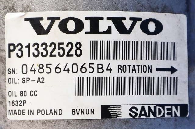 Aircondition kompressor til Volvo V70 2014-2016 (Type III, Fase 2)  (SANDEN|1632P|P31332528|)