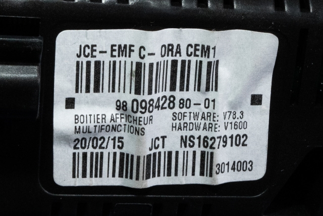 Instrument kjørecomputer til Citroën Berlingo 2008-2015 (Type II, Fase 1) (JOHNSON|NS16279102|98 098428 80-01|)
