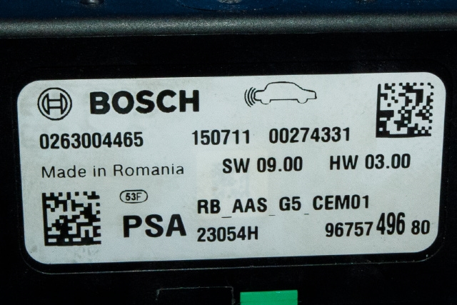 Styreenhet parkering til Peugeot 2008 2013-2019 (Type I) (BOSCH|0 263 004 465|96 757496 80|)