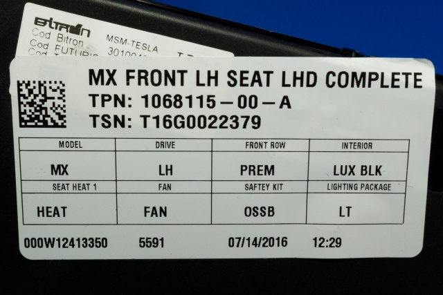 Styreenhet sete til Tesla Model X 2016-->> (TESLA|1068115-00-A|)