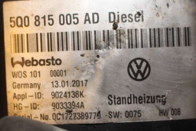 Dieselvarmer til Audi A3 2016-2020 (Type III, Fase 2) (WEBASTO|9024138K|5Q0 815 005 AD|)