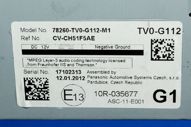 Instrument kjørecomputer til Honda Civic 2012-2015 (Type IX, Fase 1) (HONDA|78260-TV0-G112|)