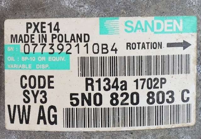 Aircondition kompressor til VW Caddy 2010-2015 (Type III, Fase 2)  (SANDEN|1702 P|5N0 820 803 C|)