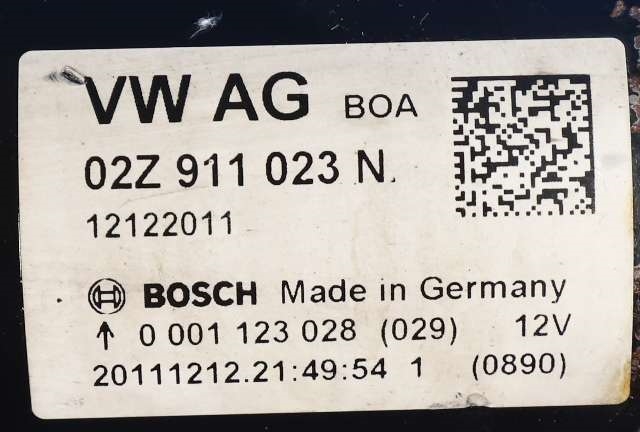 Starter diesel til VW Polo 2009-2014 (Type V, Fase 1) (BOSCH|0 001 123 028|02Z 911 023 N|)