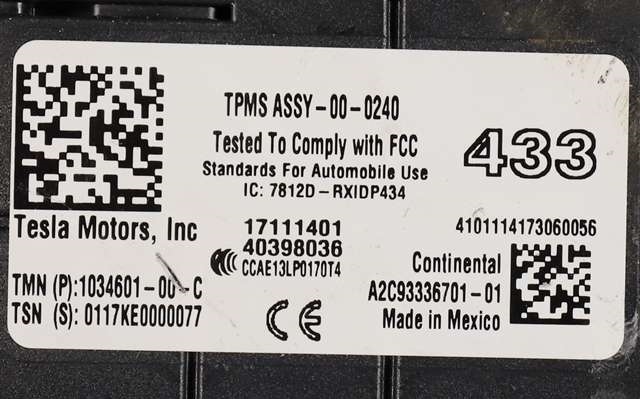 Sensor dekktrykk til Tesla Model S 2016-2021 (Fase 2) (TESLA|1034601-00-C|)