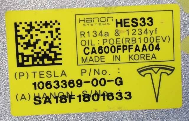 Aircondition kompressor elbil til Tesla Model S 2016-2021 (Fase 2)  (TESLA|1063369-00-G|)