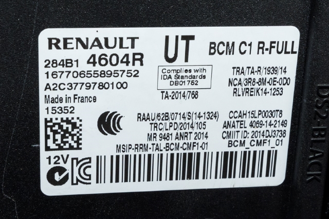 Styreenhet comfort (BCM) til Renault Megane 2016-->> Type IV  (RENAULT|284B 14604R|)