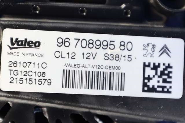 Dynamo til Peugeot 2008 2013-2019 (Type I) (VALEO|TG12C106|96 708995 80. 12 VOLT - CL12|)