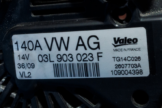 Dynamo diesel til VW Golf VI 2008-2012 (VALEO|TG14C026|03L 903 023 F. 14 VOLT - 140 AMP|)