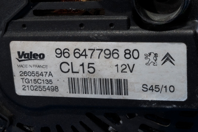 Dynamo diesel til Citroën DS3 2010-2019  (VALEO|TG15C135|96 647796 80. 12 VOLT - CL15|)