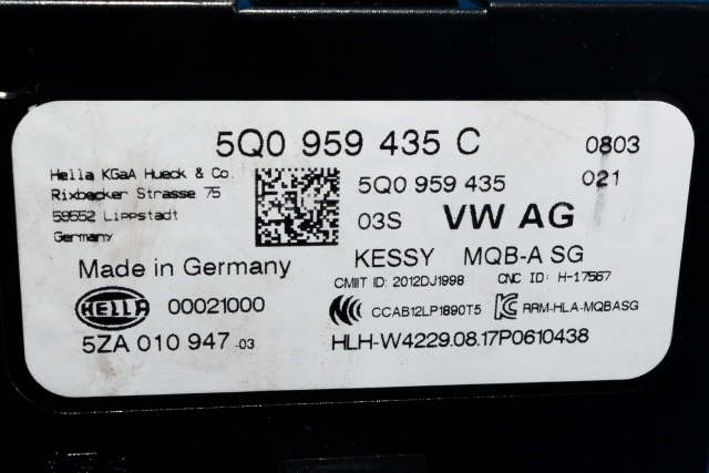 Styreenhet nøkkelfri/keyless til VW e-Golf 2017-2020 (Fase 2) (HELLA|5ZA 010 947-03|5Q0 959 435 C|)