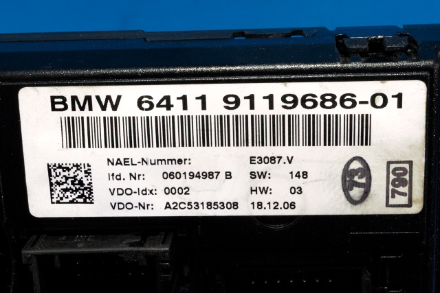 Varmeapparat betjening til BMW 3-Serie 2005-2011 (E90/E91/E92/E93) (E90/E91/E92/E93) (VDO|A2C53185308|64.11-9 119 686|)