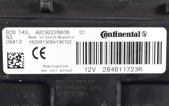 Styreenhet comfort (BCM) til Renault Clio 2016-2019 (Type IV, Fase 2) (CONTINENTL|A2C92226606|284B 11723R|)