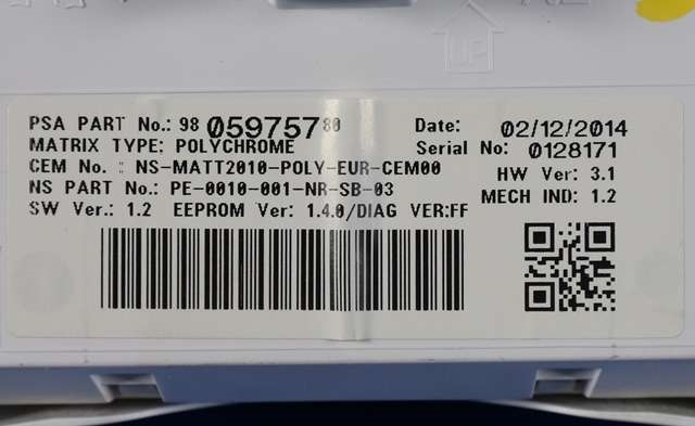Instrumentpanel til Peugeot 508 2014-2018 (Type I, Fase 2) (PEUGEOT|98 060862 80|)