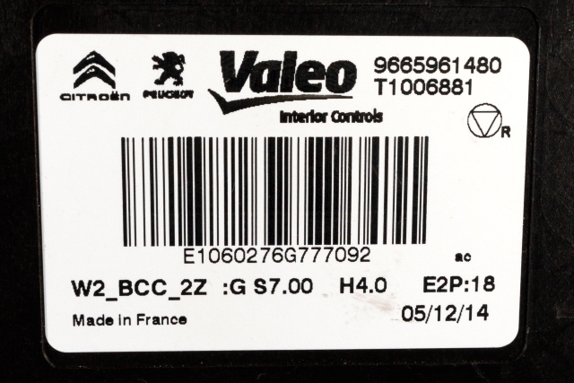 Styreenhet klima/aircondition til Peugeot 508 2014-2018 (Type I, Fase 2)  (VALEO|T1006881|96 659614 80|)