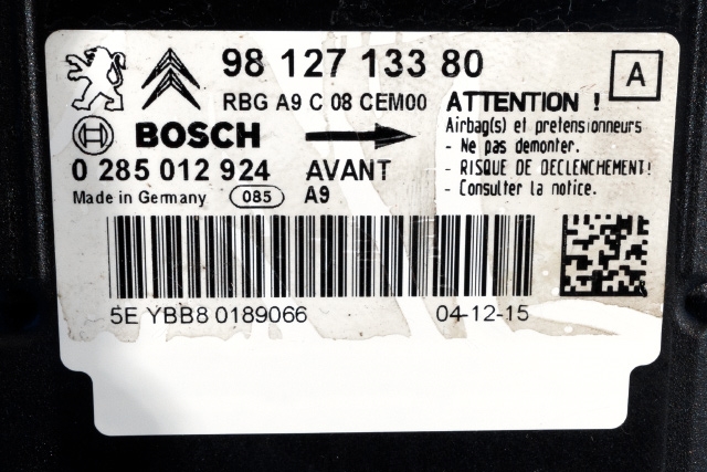 Styreenhet airbag hovedsensor til Peugeot 208 2012-2019 (Type I) (BOSCH|0 285 012 924|98 127133 80|)