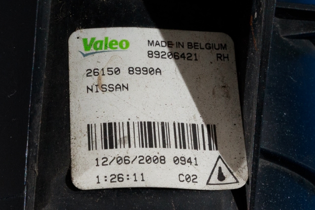 Tåkelykt høyre foran til Nissan Qashqai 2007-2010 (Type I, Fase 1)  (VALEO|89206421|26150-8990A|)
