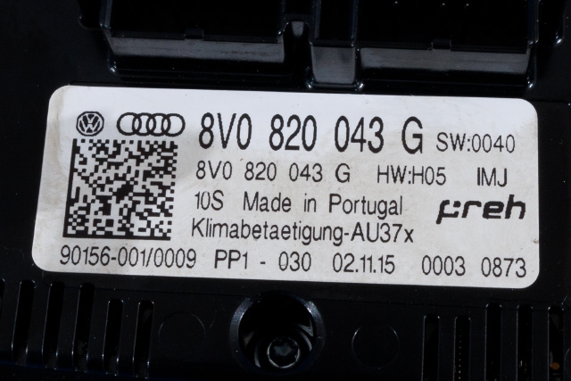 Varmeapparat betjening til Audi A3 2012-2016 (Type III, Fase 1) (VAG|8V0 820 043 G|)