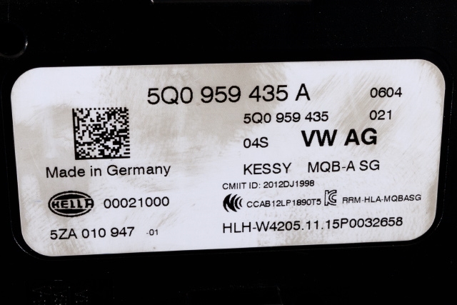 Styreenhet nøkkelfri/keyless til Audi A3 2012-2016 (Type III, Fase 1) (HELLA|5ZA 010 947-01|5Q0 959 435 A|)