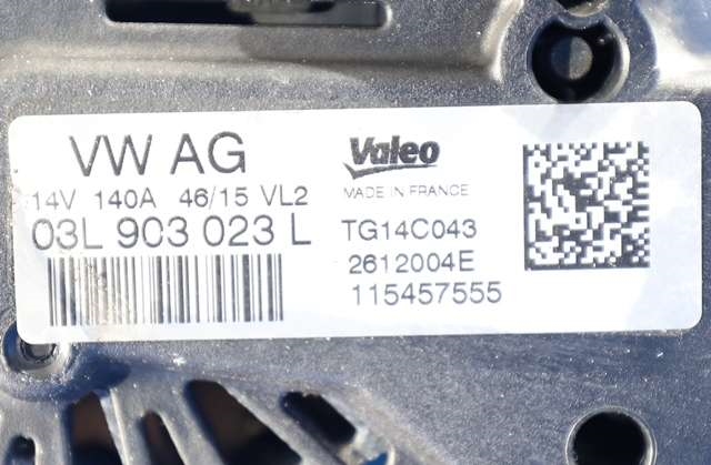 Dynamo diesel til VW Tiguan 2011-2016 (Type I, Fase 2)  (DYNAMO|TG14C043|03L 903 023 L. 14 VOLT - 140 AMP|)