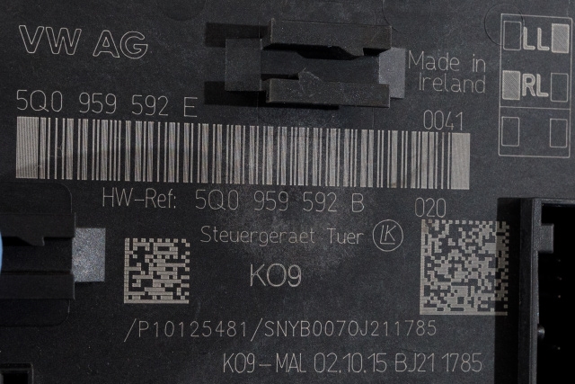 Styreenhet dør høyre foran til Audi A3 2012-2016 (Type III, Fase 1)  (VAG|5Q0 959 592 E|)