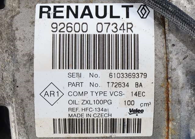 Aircondition kompressor til Renault Clio 2016-2019 (Type IV, Fase 2) (VALEO|T72634BA|9260 00734R|)