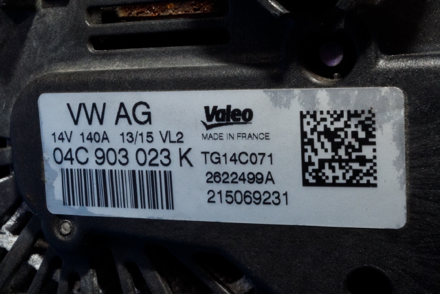 Dynamo til VW Golf VII 2012-2017 (Fase 1) (VALEO|TG14C071|04C 903 023 K. 14 VOLT - 140 AMP|)