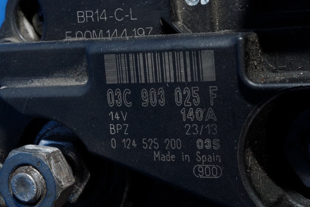 Dynamo til Audi A1 2010-2014 (Type I, Fase 1)  (BOSCH|0 124 525 200|03C 903 025 F. 14 VOLT - 140 AMP|)