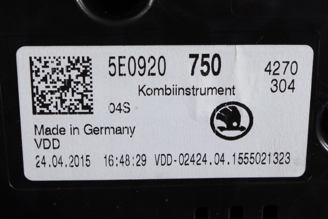 Instrumentpanel til Škoda Octavia 2013-2016 (Type III, Fase 1) (VAG|5E0 920 750|)