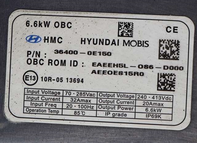Batterilader (OBC - On Board Charger) til Hyundai Ioniq Electric 2016-2019 (Fase 1) (HYUNDAI|36400-0E150|)