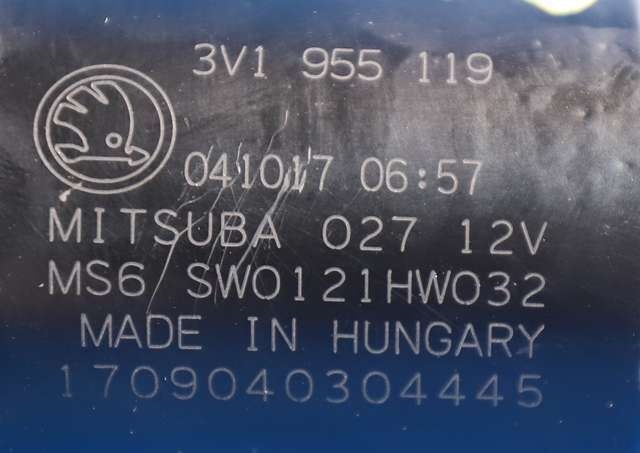 Viskermotor frontrute komplett m/overføring til Škoda Superb 2015-->> (Type III) (VAG|3V1 955 023 A|)