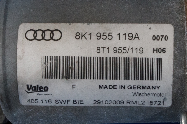 Viskermotor frontrute komplett m/overføring til Audi A4 2007-2014 (Type IV) (B8) (B8) (VALEO|405.116|8K1 955 119 A|)