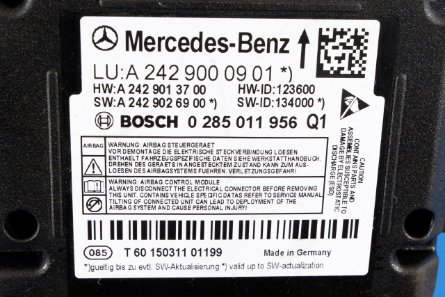 Styreenhet airbag hovedsensor til Mercedes B-Klasse, electric drive 2014-2018 (W242) (W242) (BOSCH|0 285 011 956|A 242 900 09 01|)