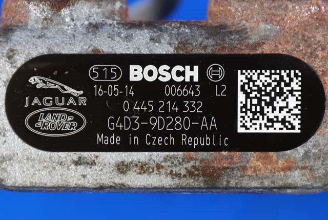 Dyseskinne (fuelrail) til Jaguar XF 2015-->> (X260) (X260) (BOSCH|0 445 214 332|G4D3-9D280-AA|)