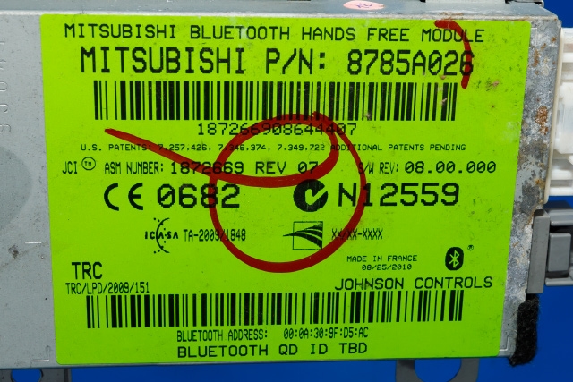 Styreenhet bluetooth til Mitsubishi Outlander 2010-2012 (Type II, Fase 2) (MITSUBISHI|8785A026|)