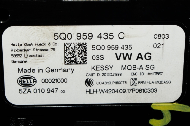 Styreenhet nøkkelfri/keyless til VW Golf VII 2017-2020 (Fase 2)  (HELLA|5ZA 010 947-03|5Q0 959 435 C|)