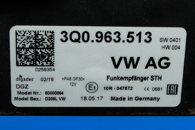 Varmeapparat diverse til VW Golf VII 2017-2020 (Fase 2) (VAG|3Q0 963 513|)