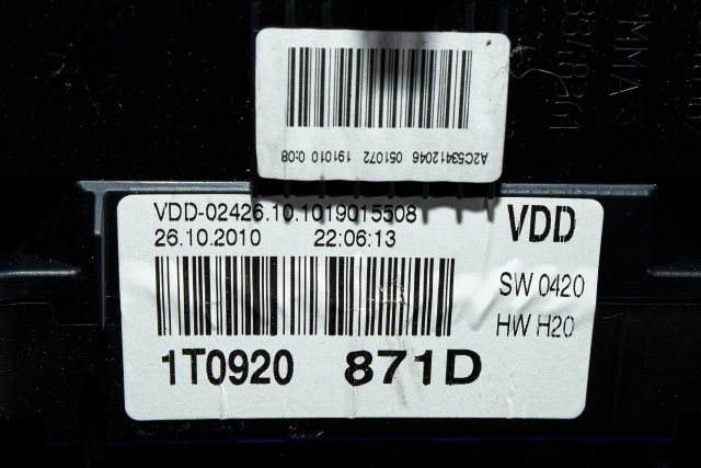 Instrumentpanel til VW Touran 2010-2015 (Type I, Fase 3) (VAG|1T0 920 871 D|)