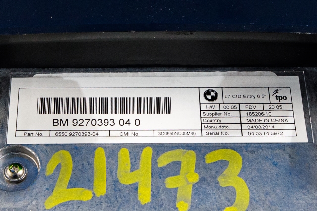 Multimedia display (MCU - Media Controller Unit) til BMW 3-Serie 2012-2018 (F30/F31/F34) (F30/F31/F34) (BMW|65.50-9 270 393|)