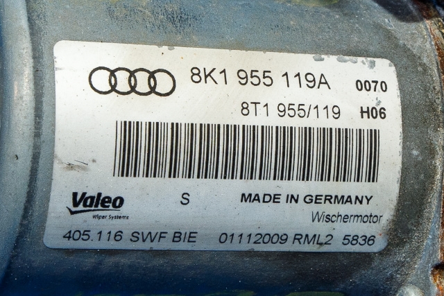 Viskermotor frontrute komplett m/overføring til Audi A4 2007-2014 (Type IV) (B8) (B8) (VALEO|405.116|8K1 955 119 A|)