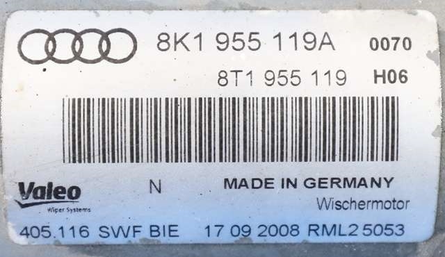 Viskermotor frontrute komplett m/overføring til Audi A4 2007-2014 (Type IV) (B8) (B8) (VALEO|405.116|8K1 955 119 A|)