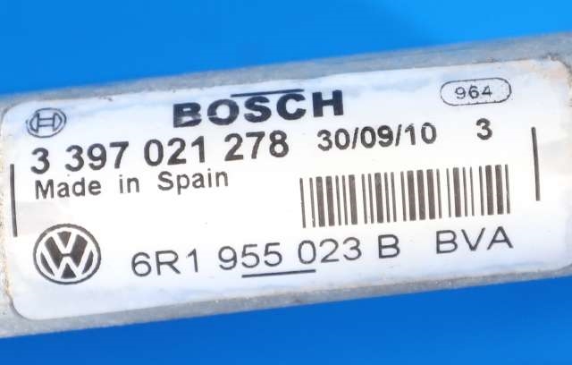 Viskermotor frontrute komplett m/overføring til VW Polo 2009-2014 (Type V, Fase 1) (BOSCH|0 390 241 566|6R1 955 119 A|)