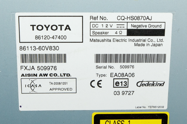 Bilstereo navigasjon til Toyota Prius 2009-2016 (Type III) (COMBI) (COMBI) (TOYOTA|86120-47400|)