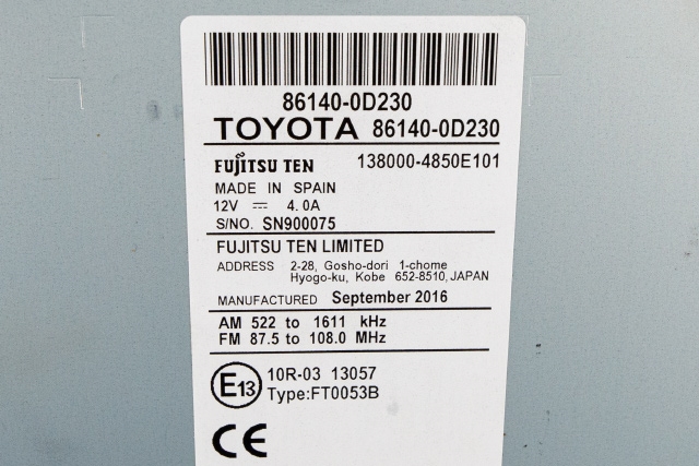Bilstereo navigasjon til Toyota Yaris 2014-2020 (Type III, Fase 2)  (TOYOTA|86140-0D230|)