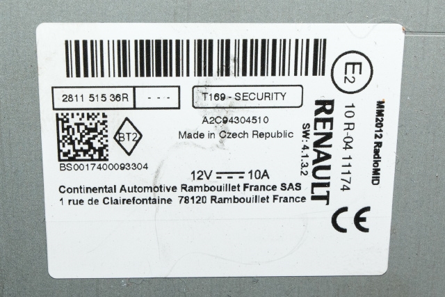 Bilstereo diverse til Renault Zoe 2013-2019 (Fase 1)  (RENAULT|2811 51536R|)