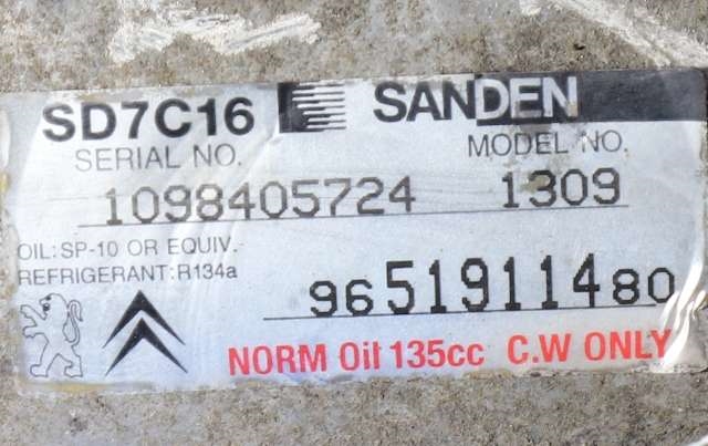 Aircondition kompressor til Citroën C4, Picasso 2006-2013 (Type I)  (SANDEN|1309|96 519114 80|)
