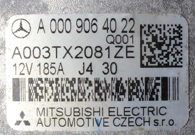 Dynamo diesel til Mercedes Vito 2014-->> (W447) (W447) (MITSUBISHI|A003TX2081|A 000 906 40 22. 12 VOLT - 185 AMP|)