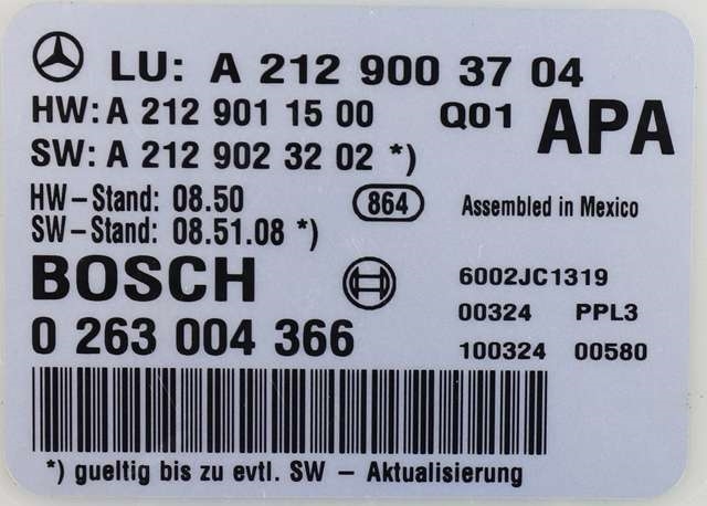 Styreenhet parkering til Mercedes E-Klasse 2009-2013 (Fase 1) (W212) (W212) (BOSCH|0 263 004 366|A 212 900 37 04|)